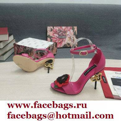 Dolce  &  Gabbana DG Logo Heel 10.5cm Black Red Roses Sandals Fuchsia 2022